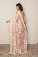 Blush Pink Sheer Tissue Saree With Floral Applique In Sequins
