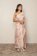 Blush Pink Sheer Tissue Saree With Floral Applique In Sequins