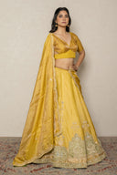 Lemon Green Tissue Ghaghra Set with Pitta Hand Zardozi Work
