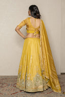 Lemon Green Tissue Ghaghra Set with Pitta Hand Zardozi Work