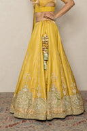 Lemon Green Tissue Ghaghra Set with Pitta Hand Zardozi Work