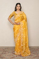Musturd Yellow Embroidered Tissue Saree