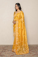 Musturd Yellow Embroidered Tissue Saree