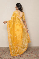 Musturd Yellow Embroidered Tissue Saree