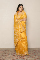 Musturd Yellow Embroidered Tissue Saree
