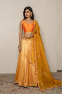 Orange Banarasi Ghagra Set with Hand Zardozi Work
