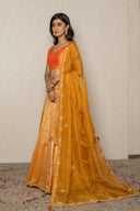 Orange Banarasi Ghagra Set with Hand Zardozi Work