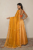 Orange Banarasi Ghagra Set with Hand Zardozi Work