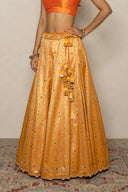 Orange Banarasi Ghagra Set with Hand Zardozi Work