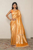 Radiant Mango Yellow Banarasi Art Silk Saree With Traditional Zari Weaving