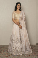 Silver Tissue Ensemble with Oxidised Zardozi Work