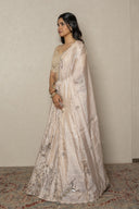 Silver Tissue Ensemble with Oxidised Zardozi Work