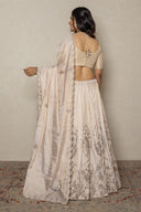 Silver Tissue Ensemble with Oxidised Zardozi Work