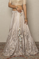 Silver Tissue Ensemble with Oxidised Zardozi Work