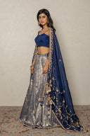 Blue Banarasi Silk Ensemble with Hand Zardozi Work
