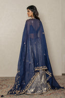 Blue Banarasi Silk Ensemble with Hand Zardozi Work