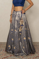 Blue Banarasi Silk Ensemble with Hand Zardozi Work