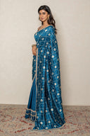 Teal Blue Zari Woven Frill Saree