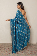 Teal Blue Zari Woven Frill Saree