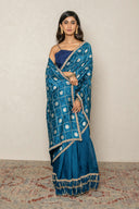 Teal Blue Zari Woven Frill Saree
