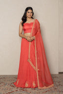 Coral Crushed Georgette Ghagra Set with Heavy Zardozi Work