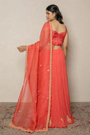 Coral Crushed Georgette Ghagra Set with Heavy Zardozi Work