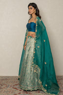 Green Banarasi Ghagra with Hand Zardozi Work