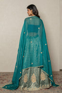 Teal green Banarasi Silk Ensemble with Zardozi & Resham Work