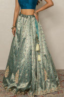 Teal green Banarasi Silk Ensemble with Zardozi & Resham Work