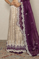 Striped Banarasi Tissue Ghaghra with Contrast Purple Dupatta