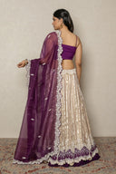 Striped Banarasi Tissue Ghaghra with Contrast Purple Dupatta