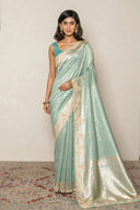 Pastel Mint Green Handloom Silk Saree With Zari Embroidered Border