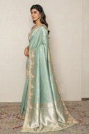 Pastel Mint Green Handloom Silk Saree With Zari Embroidered Border