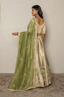 Olive Green Tissue Ghagra Set with peacock motifs