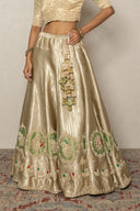 Olive Green Tissue Ghagra Set with peacock motifs