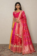 Rani Multicolor Shaded Raw Silk Zardozi Ghaghra Set