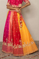 Rani Multicolor Shaded Raw Silk Zardozi Ghaghra Set