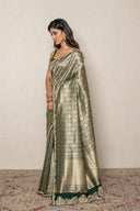 Bottle Green Banarasi Silk Saree With Antique Zari Weave