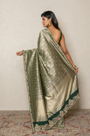Bottle Green Banarasi Silk Saree With Antique Zari Weave
