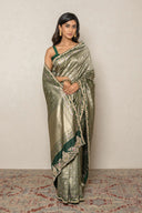 Bottle Green Banarasi Silk Saree With Antique Zari Weave