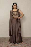 Brown Embroidered yoke drop sleeve indo western