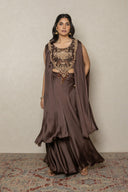Brown Embroidered yoke drop sleeve indo western