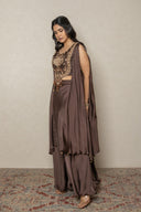 Brown Embroidered yoke drop sleeve indo western