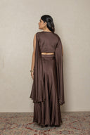 Brown Embroidered yoke drop sleeve indo western
