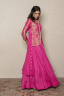 CandyPink Double-Layer Long Dress with Zardozi Work