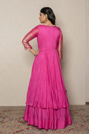 CandyPink Double-Layer Long Dress with Zardozi Work