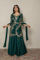 Emerald green Organnza kurta with gota ,zari & pearl work