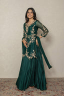 Emerald green Organnza kurta with gota ,zari & pearl work