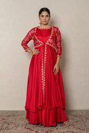 Red Ghatchola and modal silk layered gown