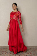 Red Ghatchola and modal silk layered gown